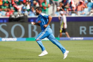 Mohammed Shami in action against Bangladesh for team India in Dubai in the ICC Champions Trophy