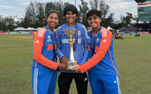 Nooshin Al Khadeer celebrting World Cup win with her players