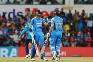 Shubman Gill with Axar Patel during the chase against England in the first ODI