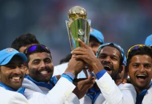 Team India players with the Champions Trophy in 2013