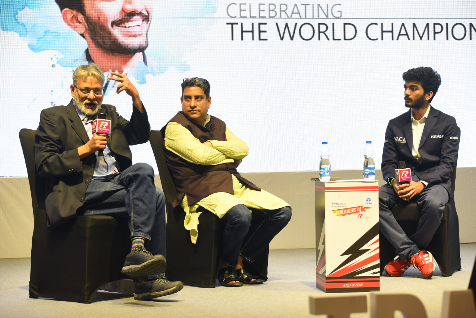 We’re friends, but competition is priority: Gukesh Atreyo Mukhopadhyay, Boria Majumdar with D Gukesh during the session