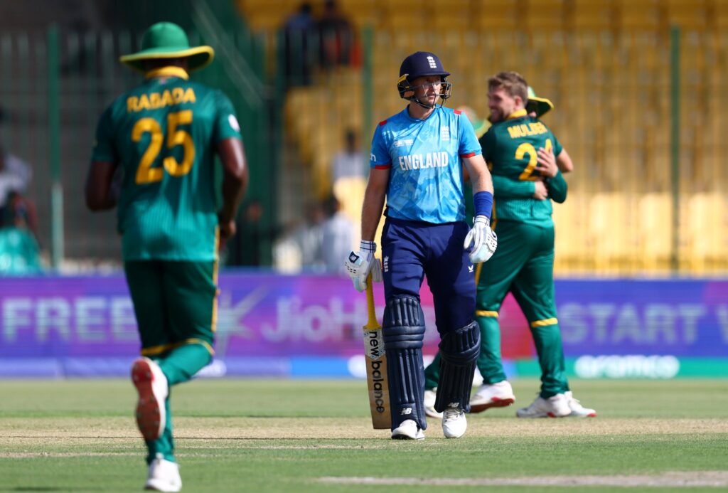 South Africa celebrating the wicket of Joe Root