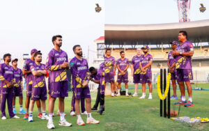 KKR Players ahead of their practice session at the Eden Gardens