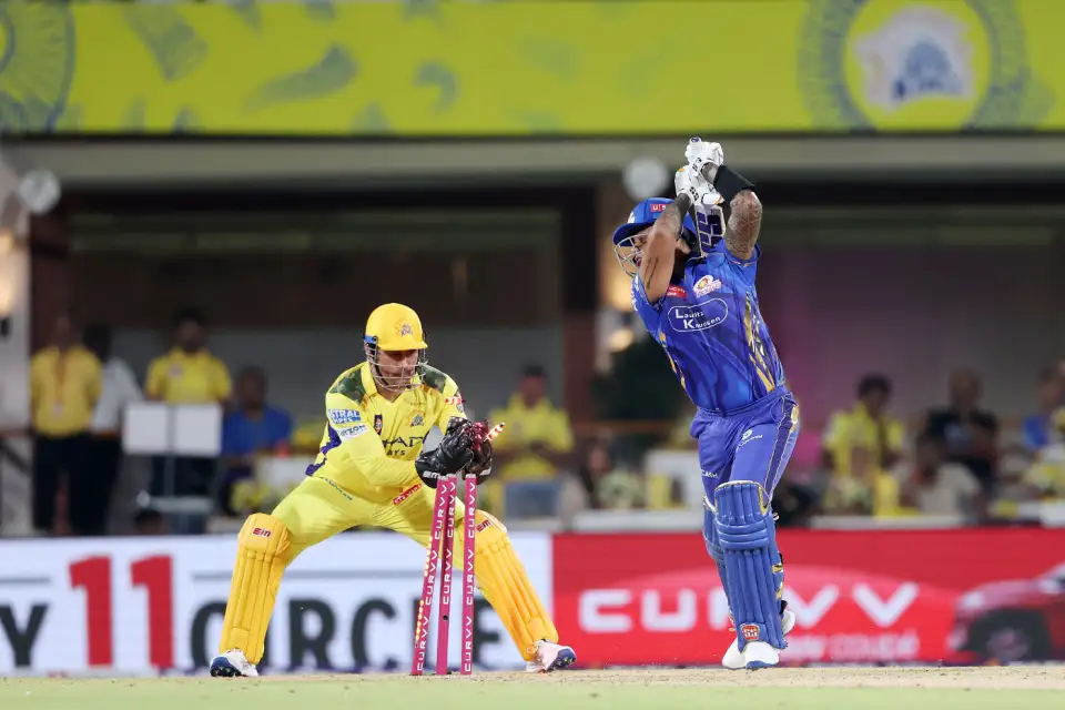 Turning the clock back by 0.12 seconds MS Dhoni with a stumping dismissal against MI in the IPL 2025 in Chennai