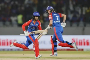 Meg Lanning and Jemimah Rodrigues in action vs RCB in the Vadodara leg in the WPL 2025