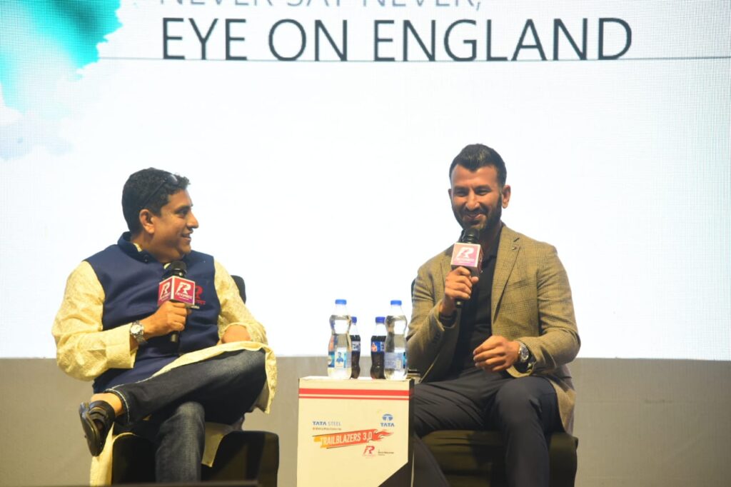 Boria Majumdar and Cheteshwar Pujara in conversation at the Tata Steel Trailblazers 3.0 conclave 