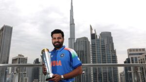 Rohit Sharma with the Champions Trophy