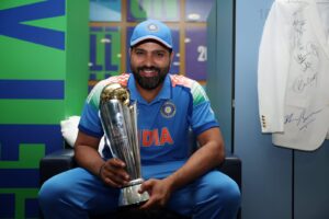 Rohit Sharma with the Champions Trophy