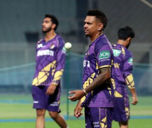 Sunil Narine at the Eden Gardens ahead of the IPL 2025