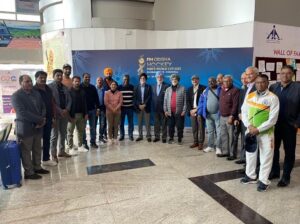 The Indian winning team of the 1975 Hockey World Cup along with the Olympics and the World Cups captains in Jharsuguda