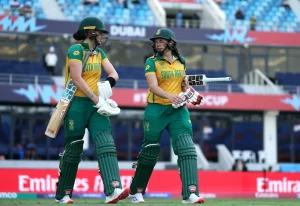 Laura Wolvaardt with Tazmin Brits in the Women's 2024 T20 WC