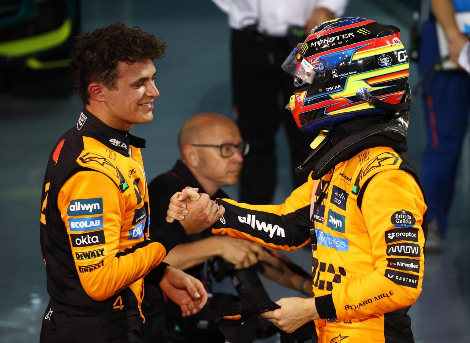 Lando Norris and Oscar Piastri after the Bahrain GP