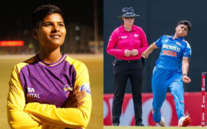 Kranti Goud for UP Warriorz and Kashvee Gautam for India in Colombo