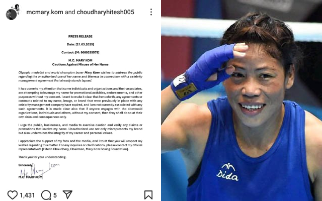 Mary Kom Warns Against Misuse of Her Name Mary Kom with her Press Release
