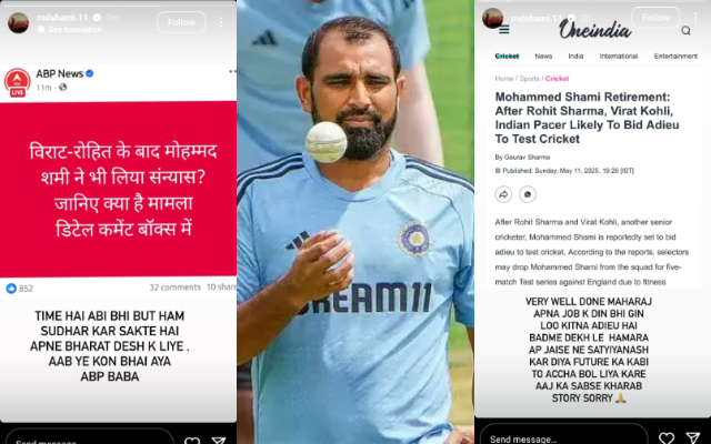 Mohammed Shami Shuts Down Retirement Rumours, Slams Media Outlets with Viral Instagram Stories Mohammed Shami hits back at media outlets over his Test retirement rumours