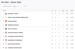 IPL 2025 Updated Points Table