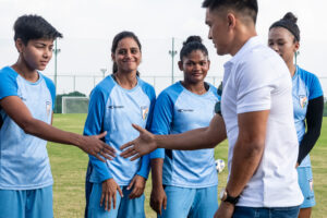Sunil Chhetri visits at the Blue Tigresses camp