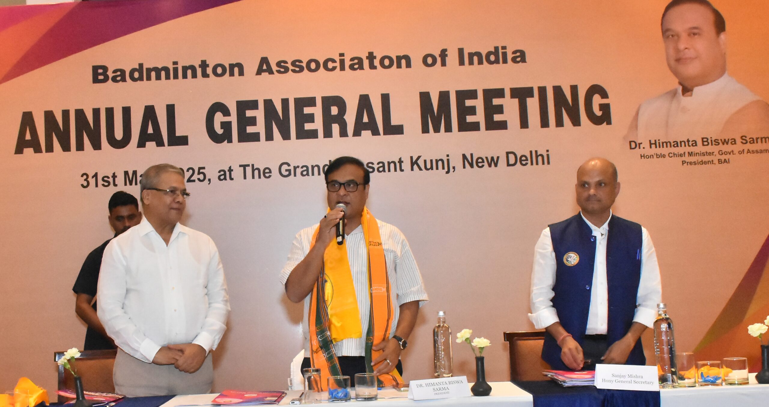 BAI President Dr Himanta Biswa Sarma along with Secretary Sanjay Mishra and Treasurer Arun Lakhani during the Annual General Body Meeting