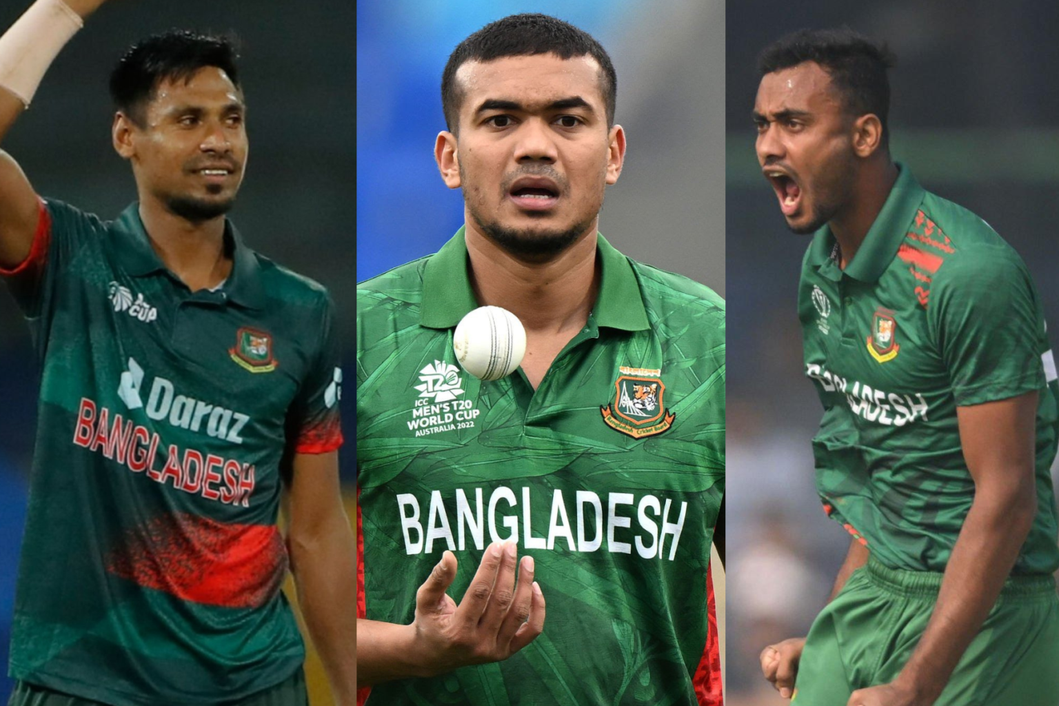 Bangladesh pace trio of Taskin Ahmed, Shoriful Islam, and Mustafizur Rahman