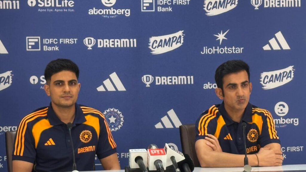 Team India captain Shubman Gill with head coach Gautam Gambhir in today's press conference
