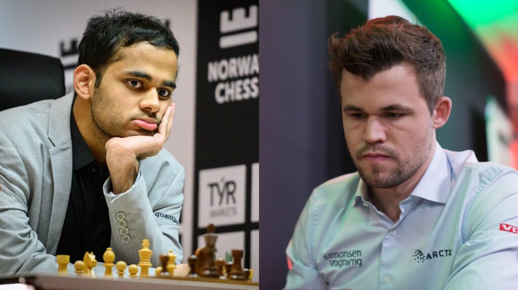Magnus Carlsen (R) Arjun Erigaisi(L)