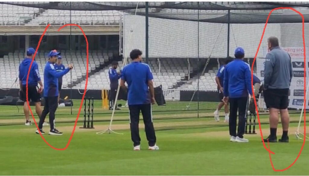 A moment from the argument - Gautam Gambhir pointing a finger at Head grounds man Lee Fortis for something he said to the home team