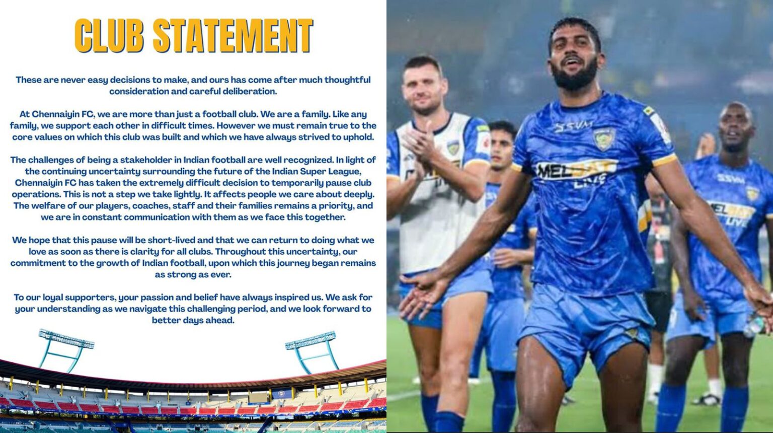 Chennaiyin FC Announces Temporary Pause in Operations Amid ISL Uncertainty