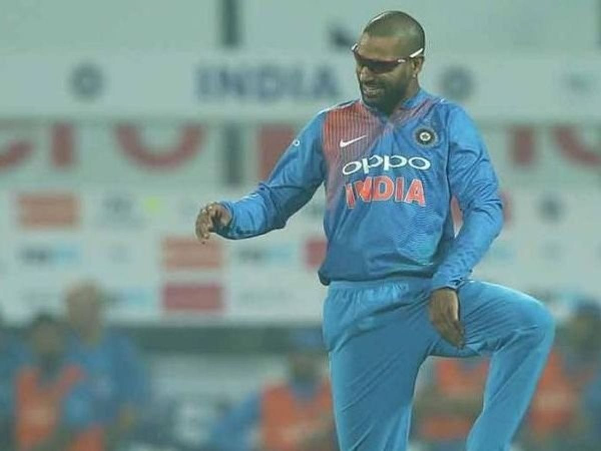 Shikhar Dhawan with his trademark celebration